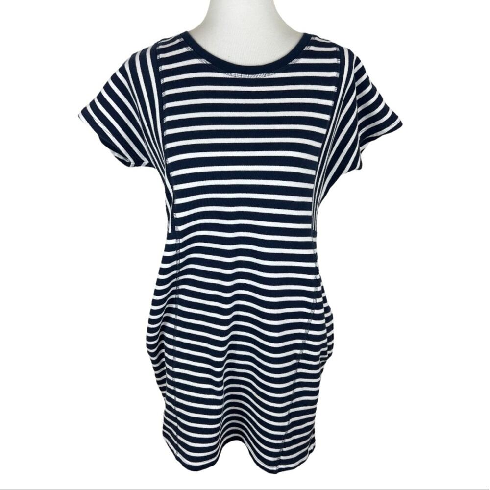 next French Terry Striped Shift Shirt Dress With Pockets Size 12